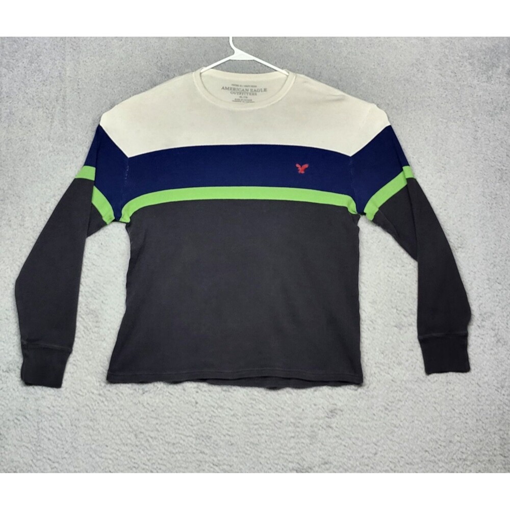 American Eagle Waffle Knit Thermal Sweater Mens XL Cotton Pullover Crewneck